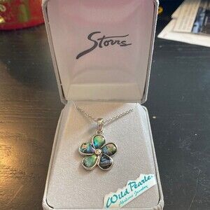 NWT abalone daisy necklace with rhinestone center.